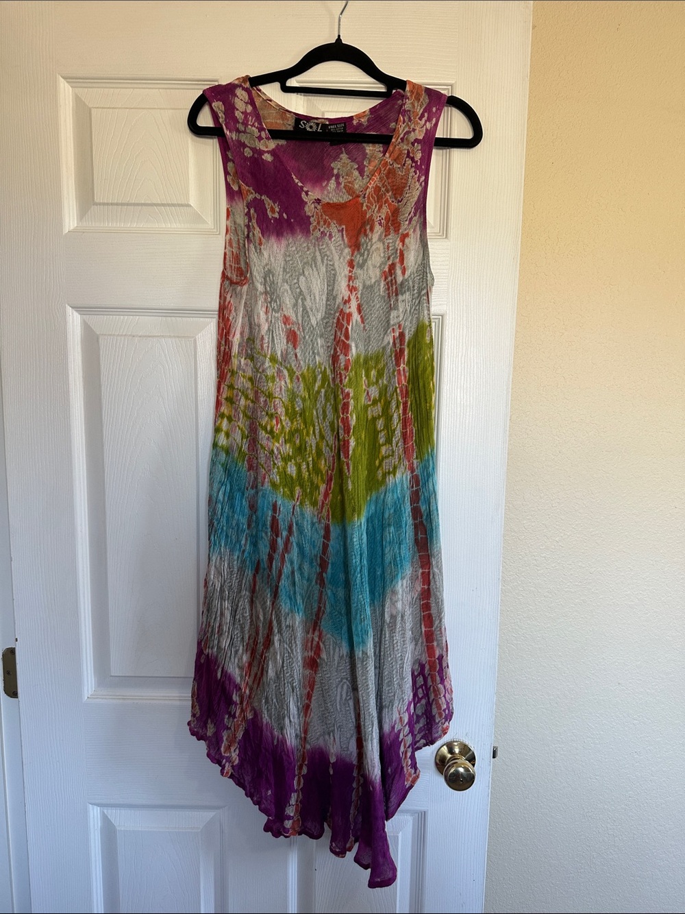 Multicolor Crinkled Sleeveless Midi Dress - Purple/Green/Blue